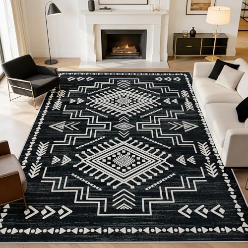 Joydeco Moroccan Boho Black Large 8x10 Area Rugs for Living Room