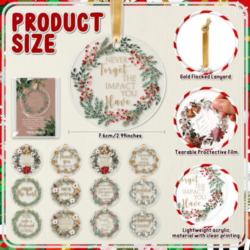 Thyle 24 Pack Vintage Christmas Ornaments with Thank You Cards – 12 Designs, 3 inch (Gold Lanyard)