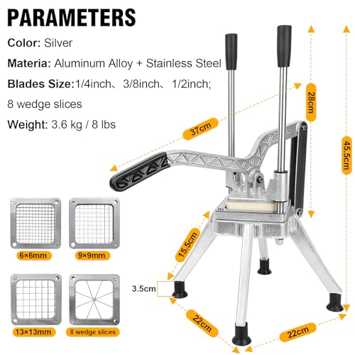 Heavy Duty French Fry Cutter for Potatoes & Vegetables with 4 Stainless Steel Blades