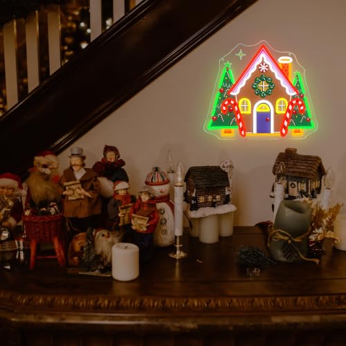 Goneons Colorful Christmas House Gingerbread Neon Sign, Battery-Operated USB