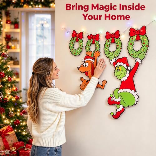 Christmas Decorations, 6PCS Light Up Fence Outdoor Decorations Green