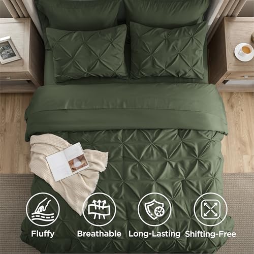 Bedsure 7-Piece California King Comforter Set & Sheets - Olive Green Bedding, Variation 02