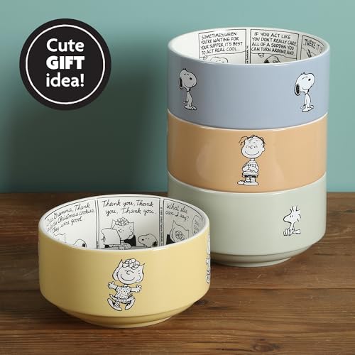 Peanuts Snoopy Bonbon Bites Decorated Stackable Ceramic Bowls Set - 4 Pack, 5.5-Inch, Microwave & Dishwasher Safe