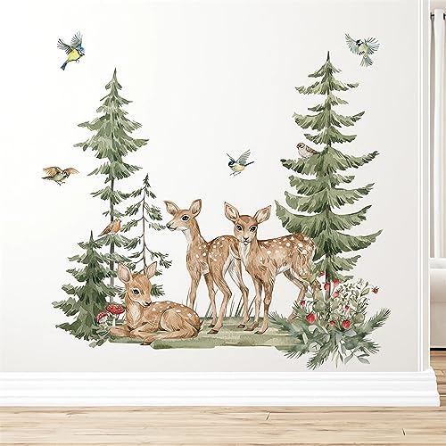 Cute Forest Deer Wall Stickers, sacinora Jungle Animals Wall Decals Removable Vinyl Peel and Stick for Kids Baby Nursery Living Room Bedroom Children's Room Playroom Art Decorations