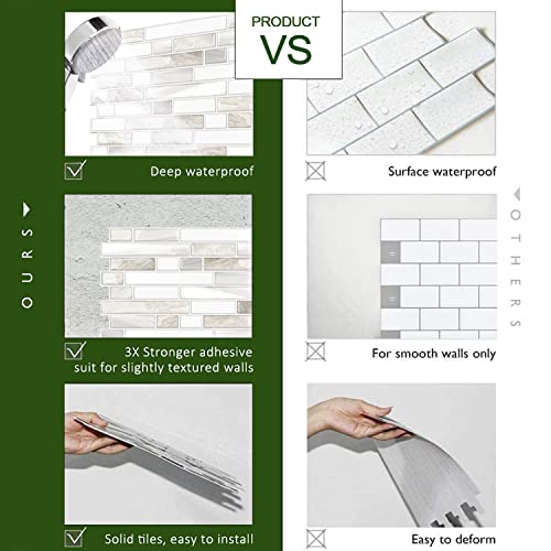 STICKGOO Beige & White Peel and Stick Wall Tile - Thicker, Self-Adhesive Backsplash, 10 Sheets