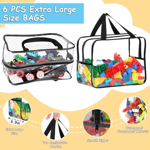 XL Waterproof Toy Storage Bags with Labels - Black, 6 Pack