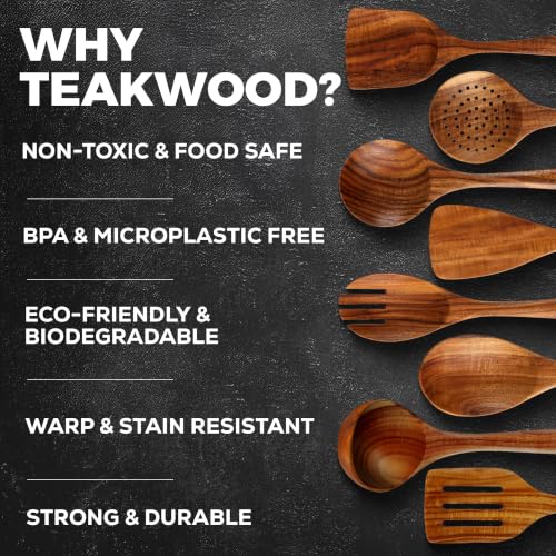 9-Piece Teak Wooden Utensil Set with Gift Box - Non-Stick Cooking Tools