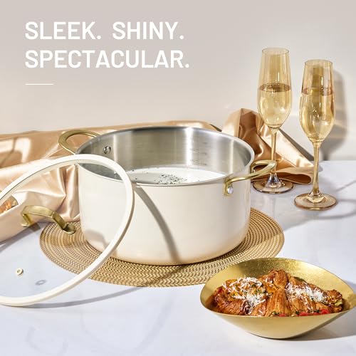 Cream White 8QT Full Clad Tri-Ply Stainless Steel Stock Pot with Lid