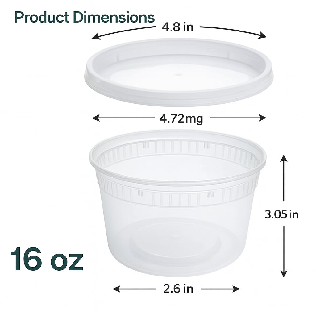 ProTakeOut 16oz [36 set] Heavy Duty Plastic Deli Container | BPA-Free Food Storage with Airtight Leak‑Proof Lids | Microwave, Freezer & Dishwasher Safe – Stackable, Bulk Reusable Soup & Meal Prep Tub
