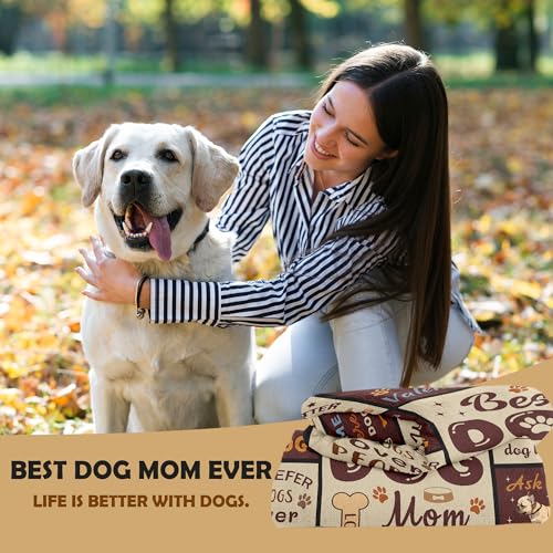 Dog Mom Gift Blanket for Women 60x50 Inches, Cute Dog Lover Throw - Henazin