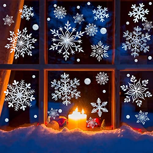 DC-BEAUTIFUL Christmas Snowflakes Clings Decoration Set - Winter Wonderland Window Stickers, 318 Pieces, Holiday Party Decor