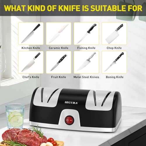 Electric Knife Sharpener 2-Stage with Diamond Abrasives & Precision Guides – Black, Variation of THIS listing