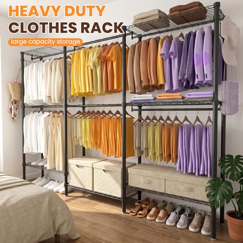 Heavy Duty Clothes Rack with 6 Rods & 6 Shelves - Portable Closet 76.4"x15.7"x68.5"