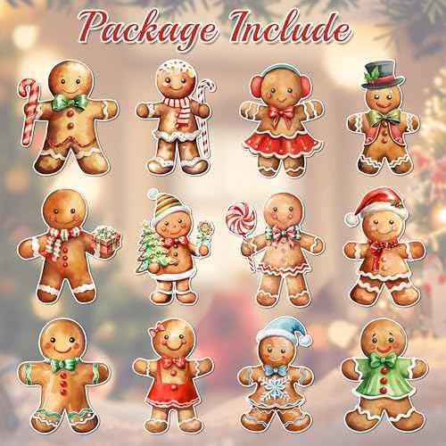 12 Pcs Christmas Gingerbread Magnet Decorations - Magnetic Xmas Refrigerator Fridge Magnet Stickers, Holiday Car Decal Garage Door Magnets for Dishwasher, Cruise Ship Door Decor