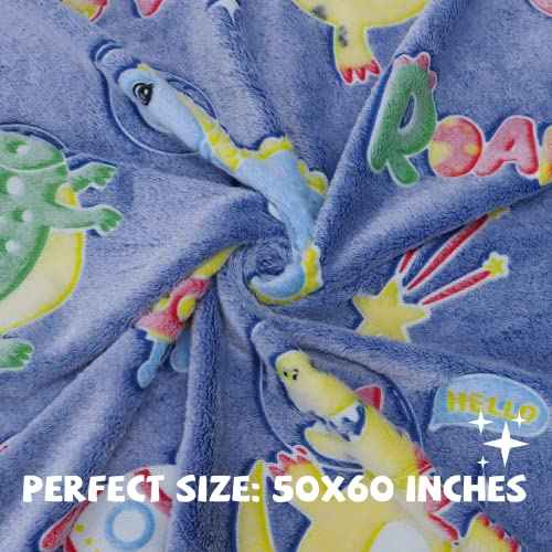 REXEO Glow in The Dark Blanket Dinosaur Gifts Toys for Boys Birthday Gifts for Kids 1 2 3 4 5 6 7 8 9 10 Year Old Kids Blanket Glowing Dinosaur Room Decor Blankets for Toddler
