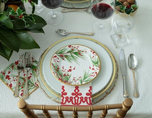 Caspari Christmas Berries and Pine Paper Luncheon Napkins - Holiday Party Supplies, 20 Pack
