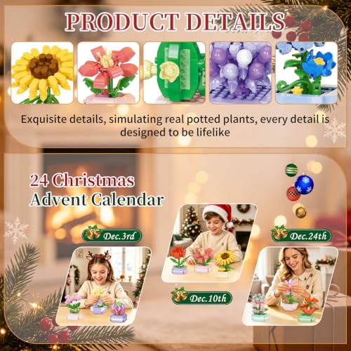 TINY FUN 24-Day Botanical Building Block Advent Calendar with Flowers & Succulents