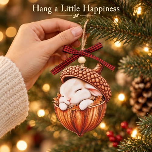 Emotional Uplifting Forest Animal Acorn Bunny Ornament - Woodland Christmas Decor, Sleeping Bunny Variant