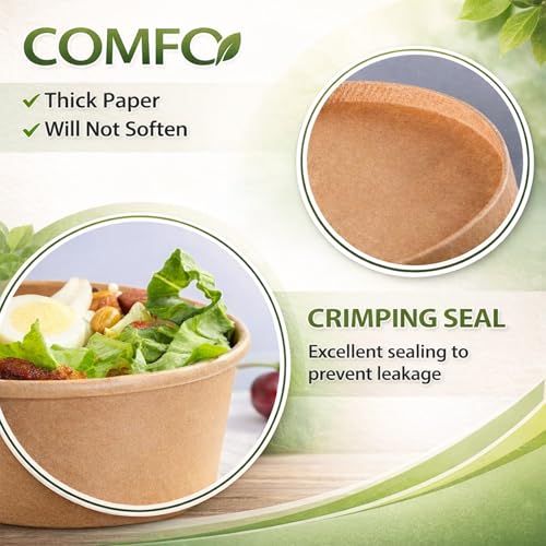 36 Oz Large Paper Bowls with Lids Bulk Pack for Hot Cold Food - 50 Pack