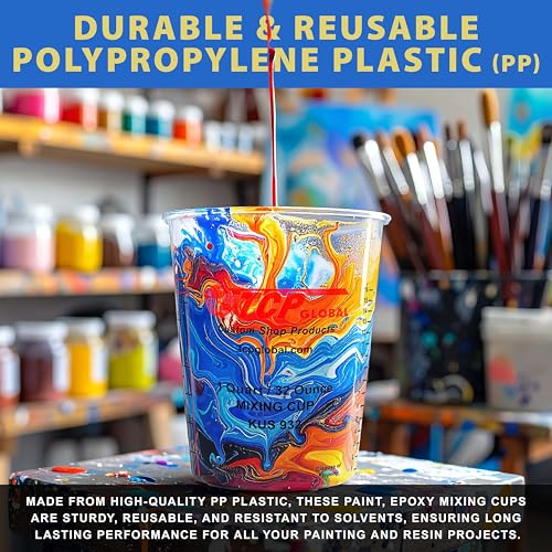 Custom Shop Paint Mixing Cups - 32-Ounce, Box of 100 with Lids - Plastic Resistor