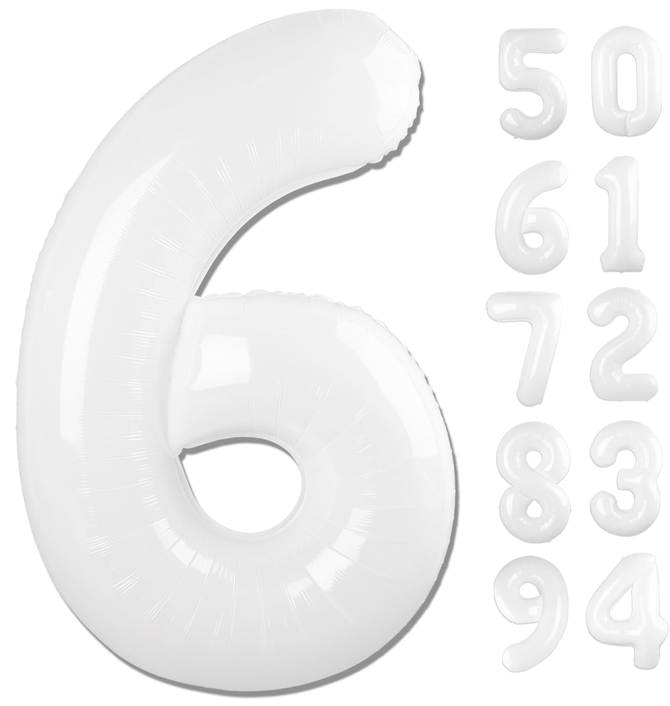 White 6 Balloon, Translucent Number Balloons 40 Inch, 6th Balloons for Birthday Decorations, White Party Supplies 6 Birthday Balloon, Number 6 Balloon