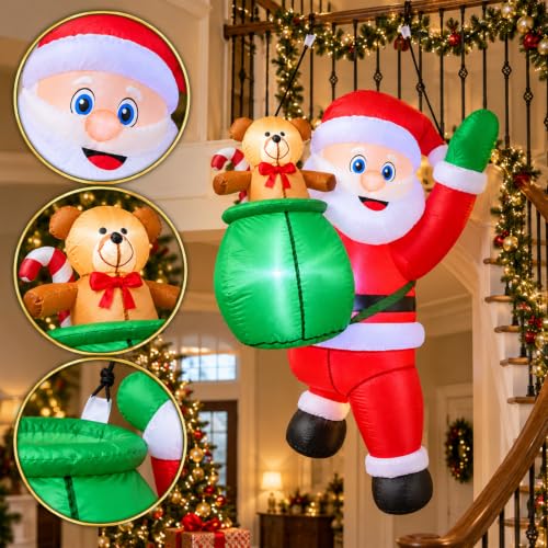 EggSun 4FT Inflatable Hanging Santa Claus Christmas Yard Decor with LED Lights