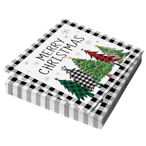 20Pcs Christmas Paper Napkins, Xmas Tree Farmhouse Disposable Napkins