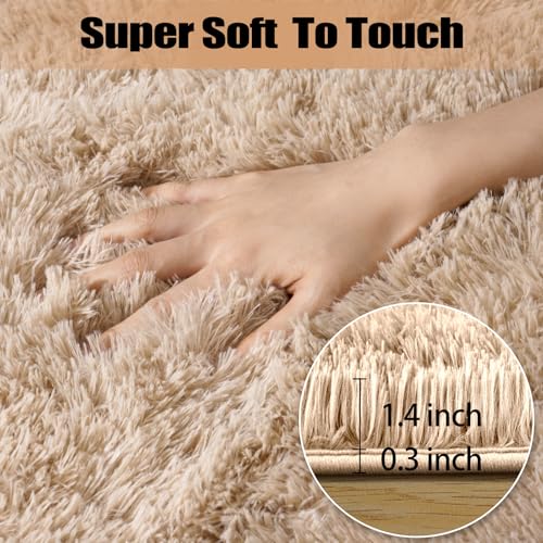 Light Tan 8x10 Shag Area Rug for Living Room - Plush Modern Carpet