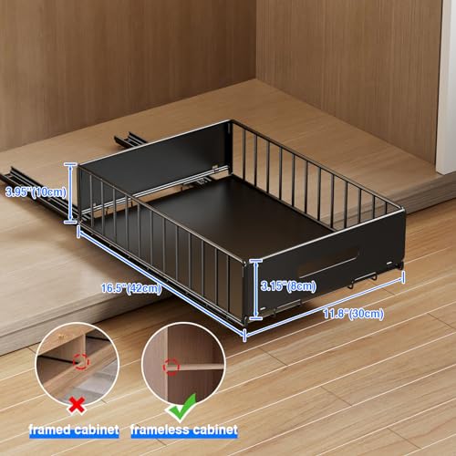 Mustorn 2 Pack Pull Out Cabinet Organizer - Black, Heavy Duty Slide Out Drawers for Kitchen & Pantry, 16.5 x 11.8 x 3.94 Inches
