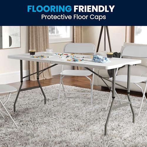 5 ft Plastic Folding Table - White Indoor/Outdoor Event Table, No Assembly