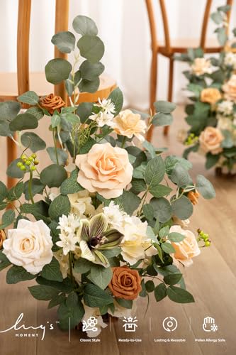 Artificial Fall Wedding Flower Runners - Free-Standing Apricot & Peach Decor