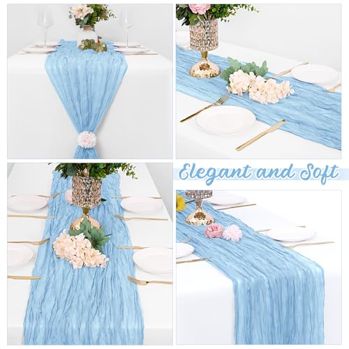 Yorcari 8 Pack Baby Blue Cheesecloth Table Runners 20x120 Inch Rustic Elegant Wedding & Party Decor