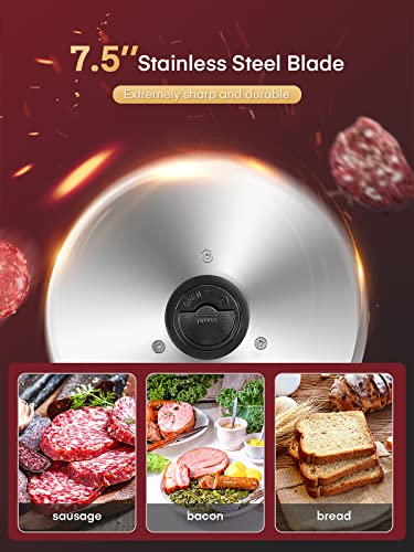 FOHERE 200W Silver Meat Slicer with 7.5-Inch Serrated & Smooth Blades, Adjustable Thickness