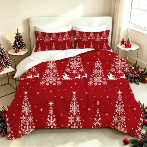 EDGZKO Red Christmas Santa Claus Comforter Set Full - Elk Holiday Bedding
