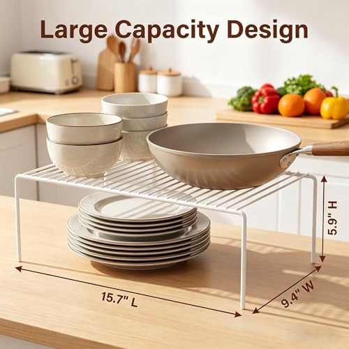 White Set of 6 Kitchen Cabinet Shelf Risers - Large Wire Metal Storage Organizer