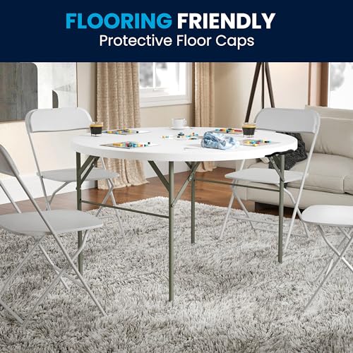 4-Foot Round Bi-Fold White Plastic Folding Table - 48 Inch