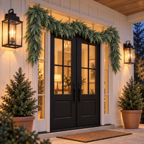 SHOPNEW 2PCS 9FT Artificial Cedar Garland Real Touch Greenery Holiday Decor