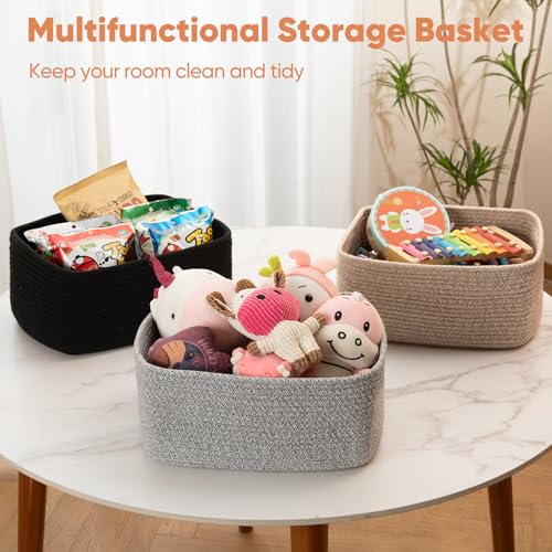 OIAHOMY Brown Woven Rope Storage Baskets 4-Pack for Shelves, Nursery, Living Room