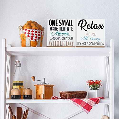 4 Pcs Inspirational Gifts Desk Decor Office Positive Motivational Quotes Employee Appreciation Gifts Wooden Plaque Sign with Stand Decoration for Home Table Shelf Thanksgiving Christmas(Classic Style)