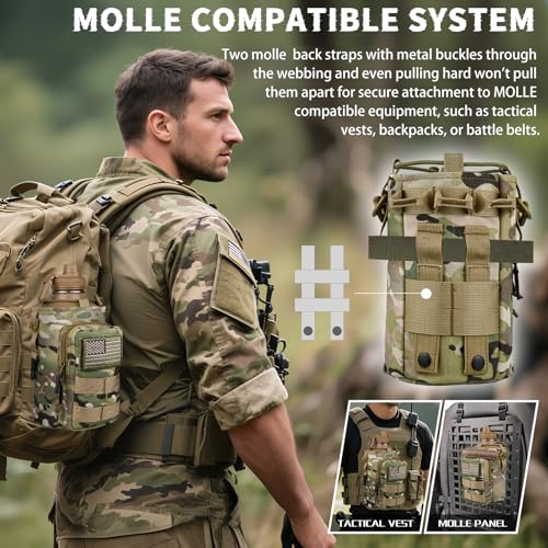64oz Insulated Water Bottle with MOLLE Pouch - Tactical Half Gallon Jug, Camo