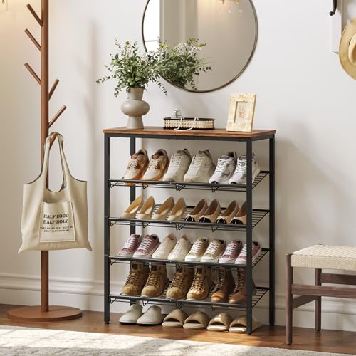 5-Tier Shoe Rack Organizer for Closet & Entryway - Rustic Brown