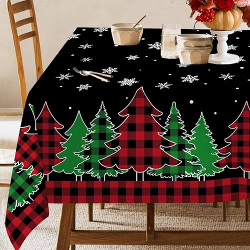 Pinata Black Buffalo Plaid Christmas Tablecloth 60 x 84 Inch Rectangular Holiday Decor