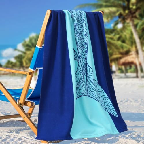 Oversized Beach Towel Set - Flamingo Turtle Shark Lobster Pineapple Tree Design - 36 x 72 Inches, Soft Microfiber, Bulk Pool & Travel Essentials