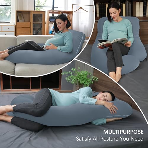 Pregnancy Pillows U Shape Full Body Maternity Pillow with Cooling Cover - Grey, 57 Inch