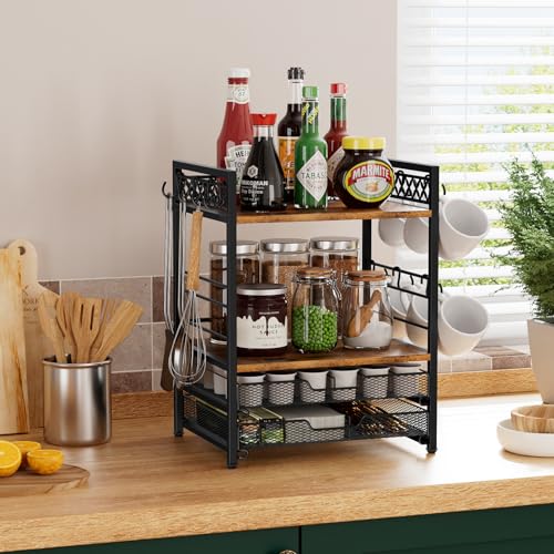 Coffee Station Organizer with Mug Hooks and 4-Tier Pod Storage - Countertop Coffee Bar