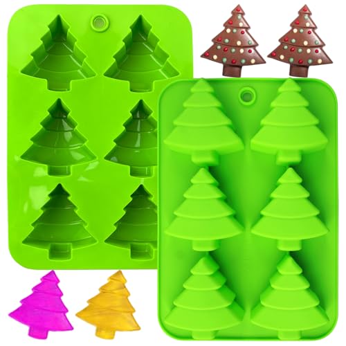 2 Pcs Christmas Tree Silicone Molds – 6 Cavities, Food-Grade Bakeware (Light Green)