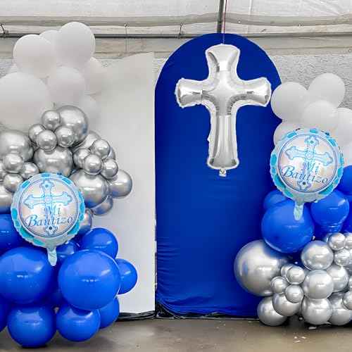 5Pcs Silver Cross Balloon Jumbo Baptism/First Communion Baptism Party Decor For Boys&Girls/Shiny Heart/Birthday Wedding Christmas Communion Christening Religious Balloon