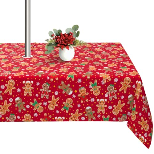 Christmas Gingerbread Outdoor Tablecloth with Umbrella Hole Zipper