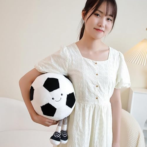 Football Throw Pillow 13.7" Cute Round Sports Plush Pillow Toy Fluffy Soft Throw Pillow for Bedroom Decoration and Boy Girls Children Birthday (White)