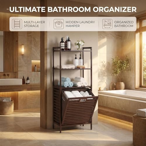 Baveke 3-Tier Tilt Out Laundry Hamper with Removable Basket - Brown